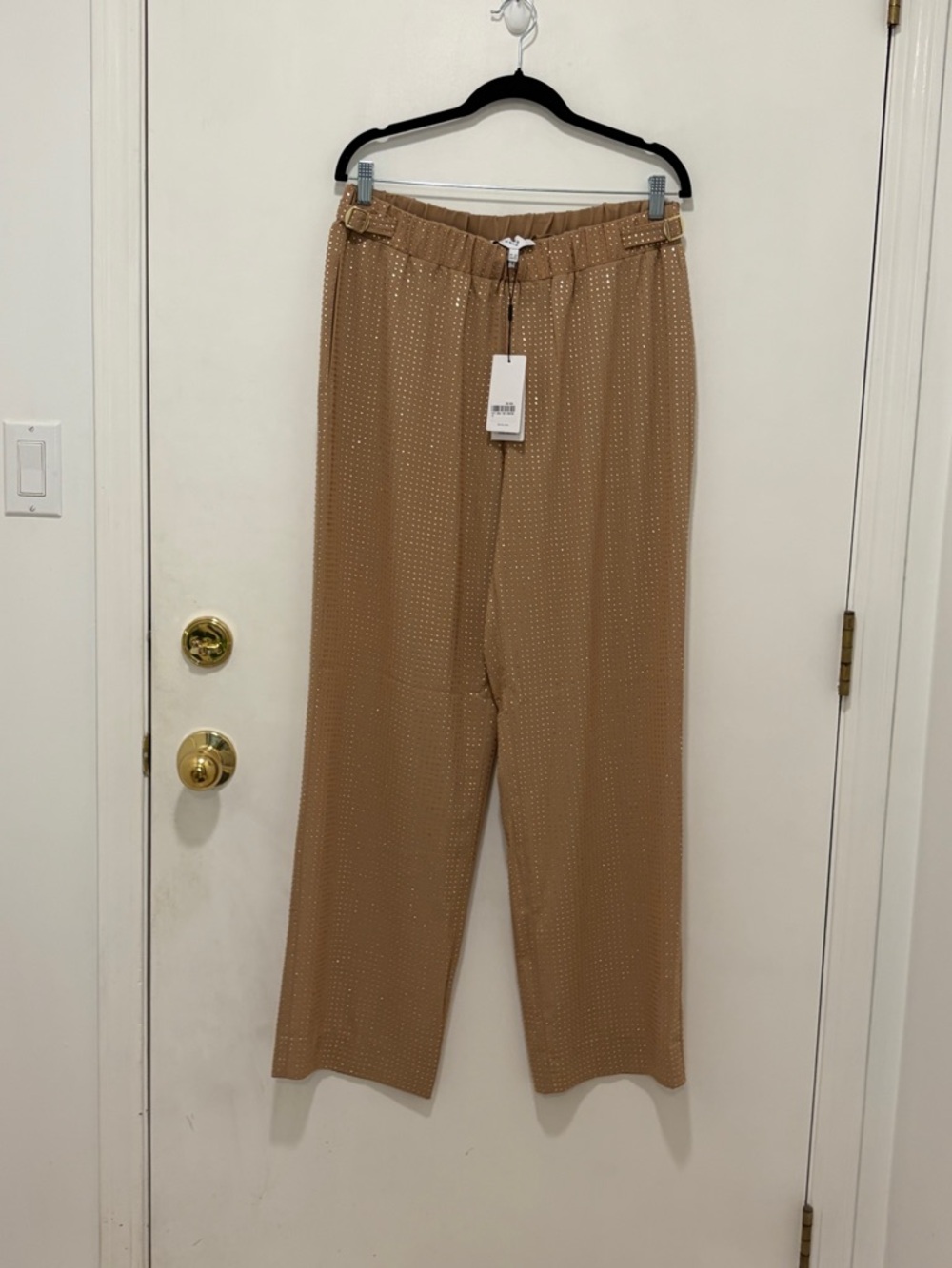 Reiss NWT Beige Arielle Sequin-Embellished Elastic Waist Pants